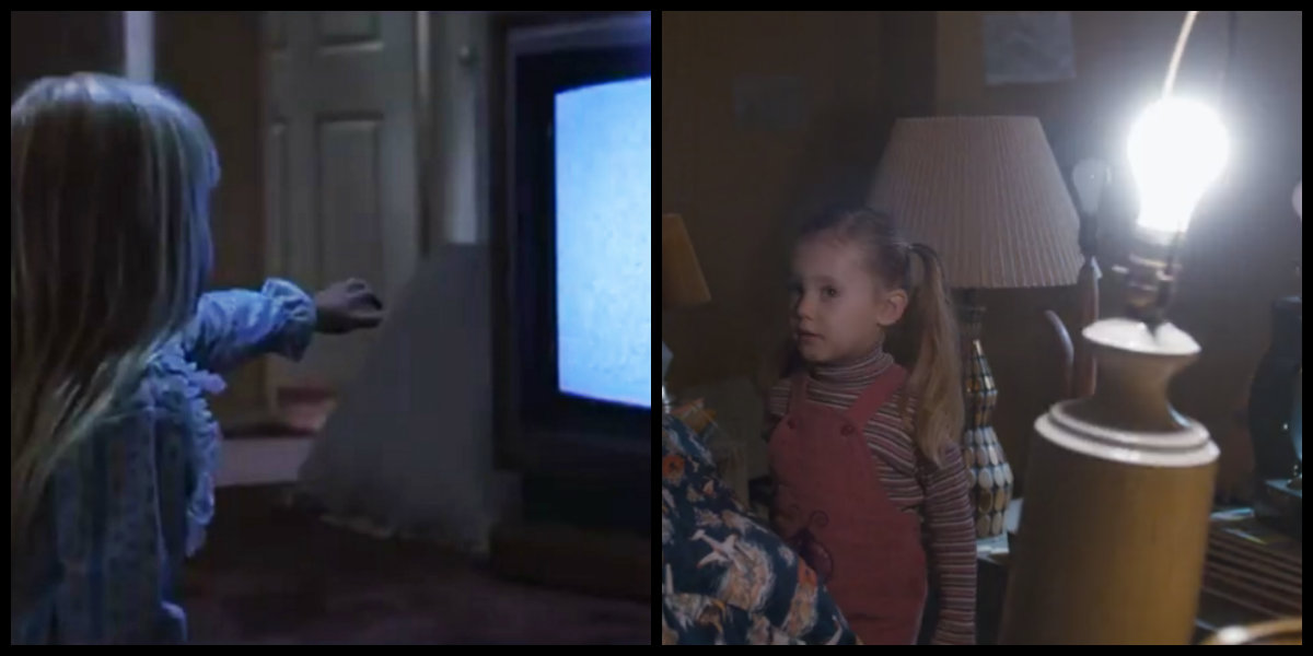 Garotinhas atraídas por luz misteriosa em "Poltergeist" e "Stranger Things"